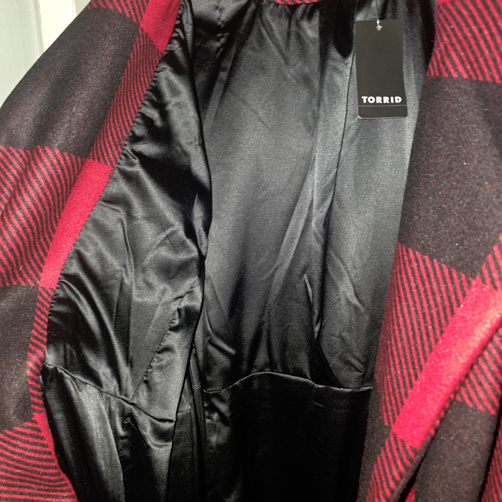 Torrid Red and Black Plaid Trench Coat - Picture 8 of 11